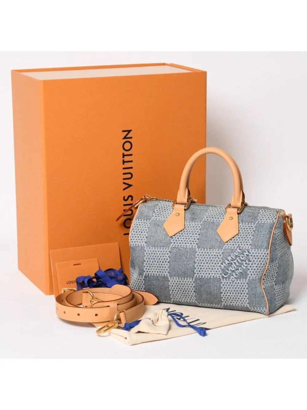 Louis Vuitton Speedy Bandouliere 25 Damier Denim Gold Handbag